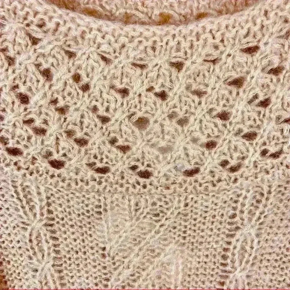 NWT Ann Taylor LOFT Tan Mohair Blend Crochet Open Knit Soft Sweater Tunic Size S - Picture 3 of 11